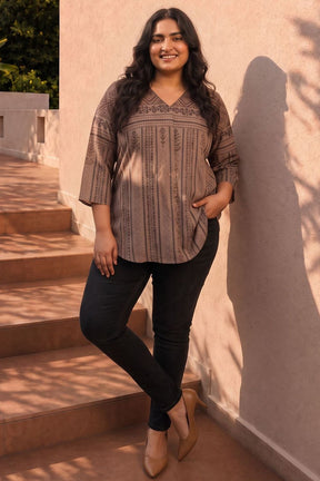 Plus Size Ethnic Print Tunic Top