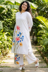 Plus Size White Floral Print Cotton Coord Set