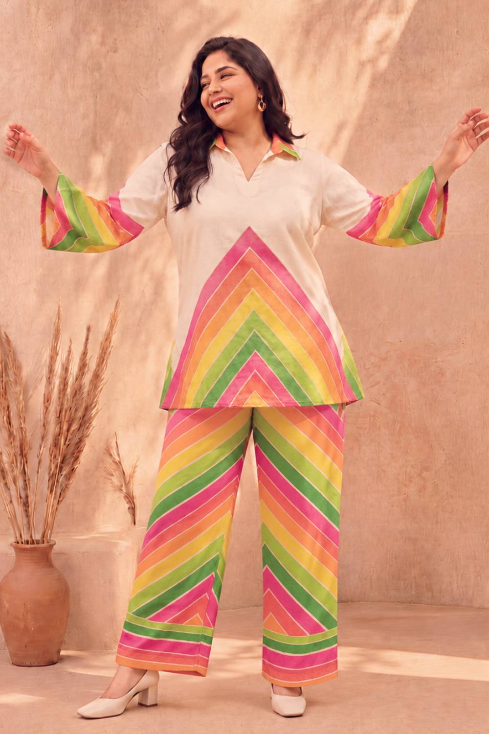 Plus Size Multicolor Chevron Coord Set