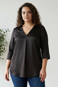 Plus Size Black Satin Centre Pleat Top