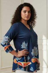 Plus Size Blue Floral SnugWeave™ Winter Top