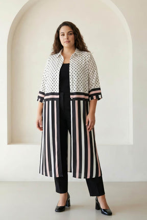 Black Luxe Polka Stripes Kurta Cum Shrug