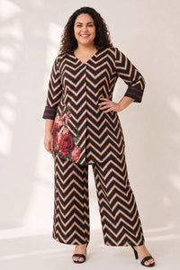 Plus Size Black Rose Chevron Print Coord Set