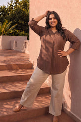 Plus Size Brown Print Top
