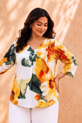 Plus Size Sunflower Grace Yellow Print Top