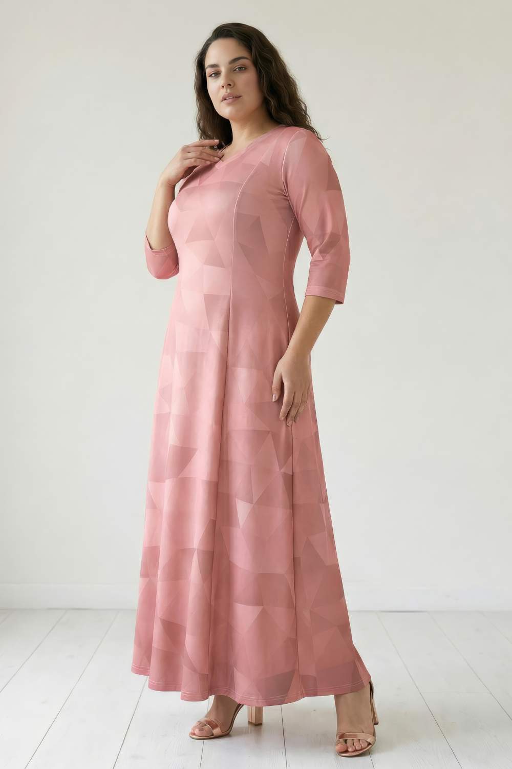 Salmon Prism Printed Maxi Dress