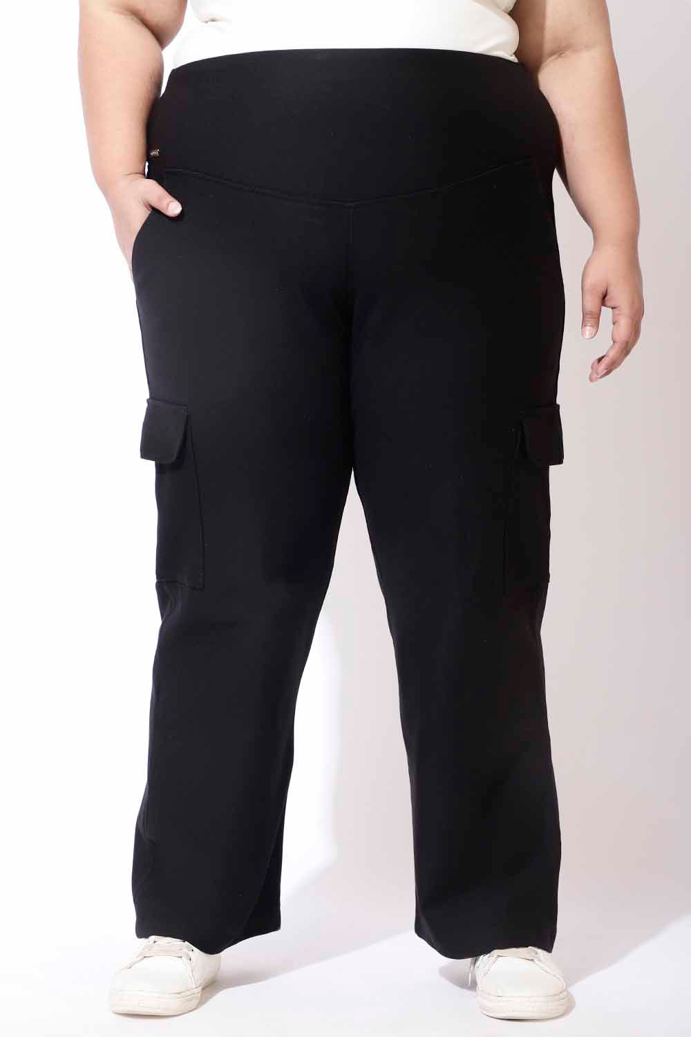 Black Tummy Shaper Cargo Pants