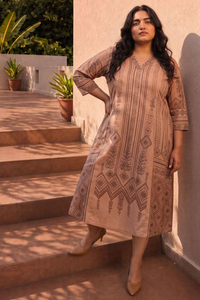 Plus Size Ethnic Printed A-Line Midi Dress