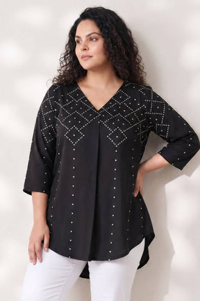 Plus Size Black Bandhej Print Top