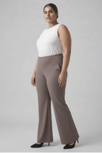 Plus Size Brownish Grey Tummy Shaper Flare Pants