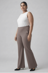 Plus Size Brownish Grey Tummy Shaper Flare Pants