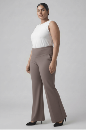 Plus Size Brownish Grey Tummy Shaper Flare Pants