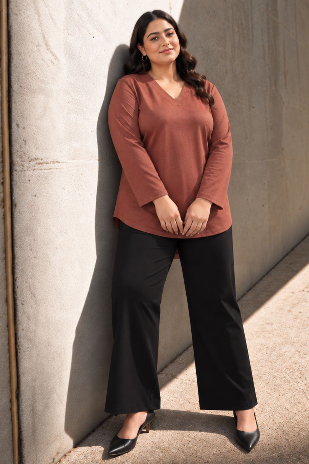 Plus Size Rust V Neck SnugWeave Winter Top