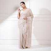 Plus Size Beige Sequence Readymade Party Saree