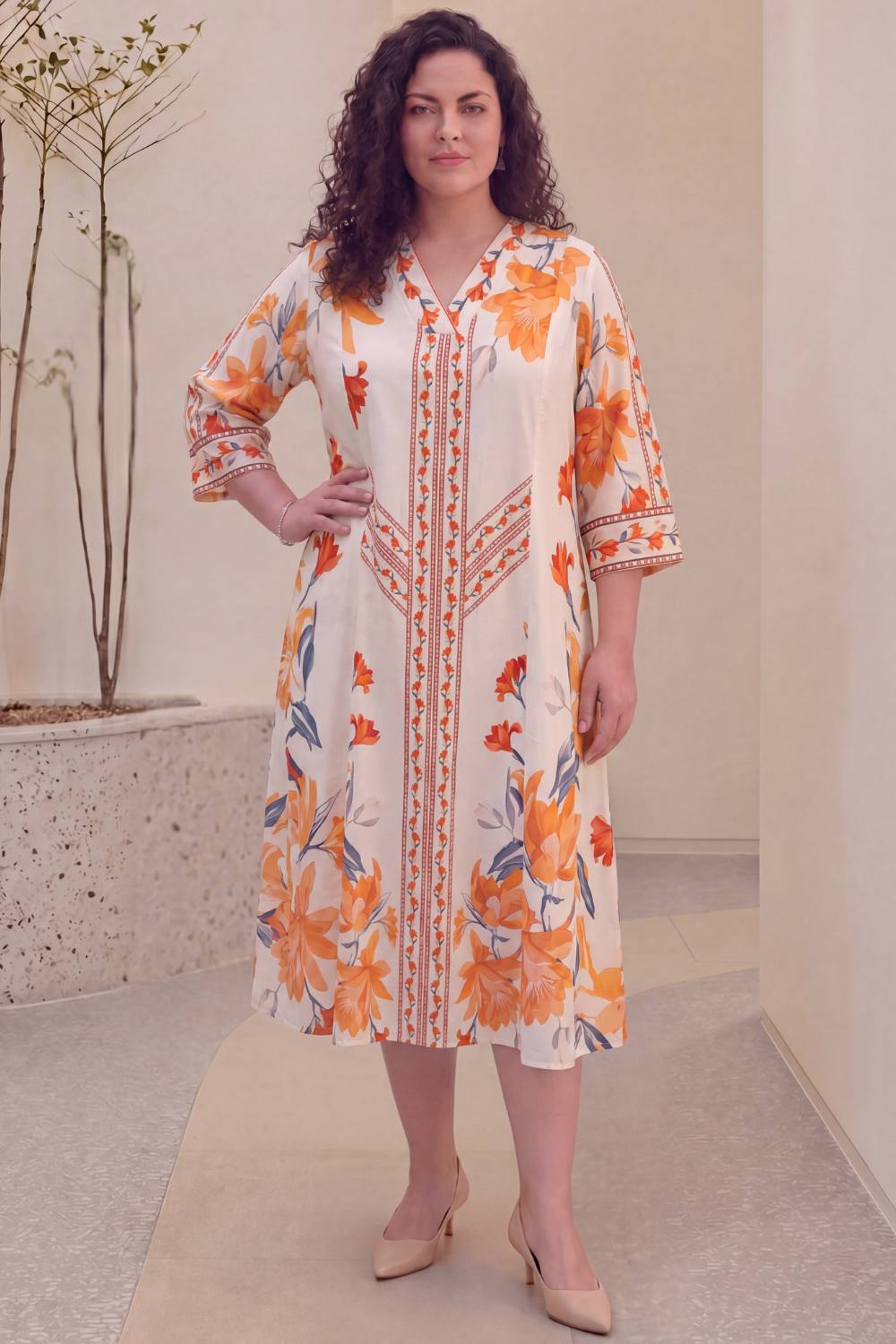 Floral Elegance Plus Size Midi Dress