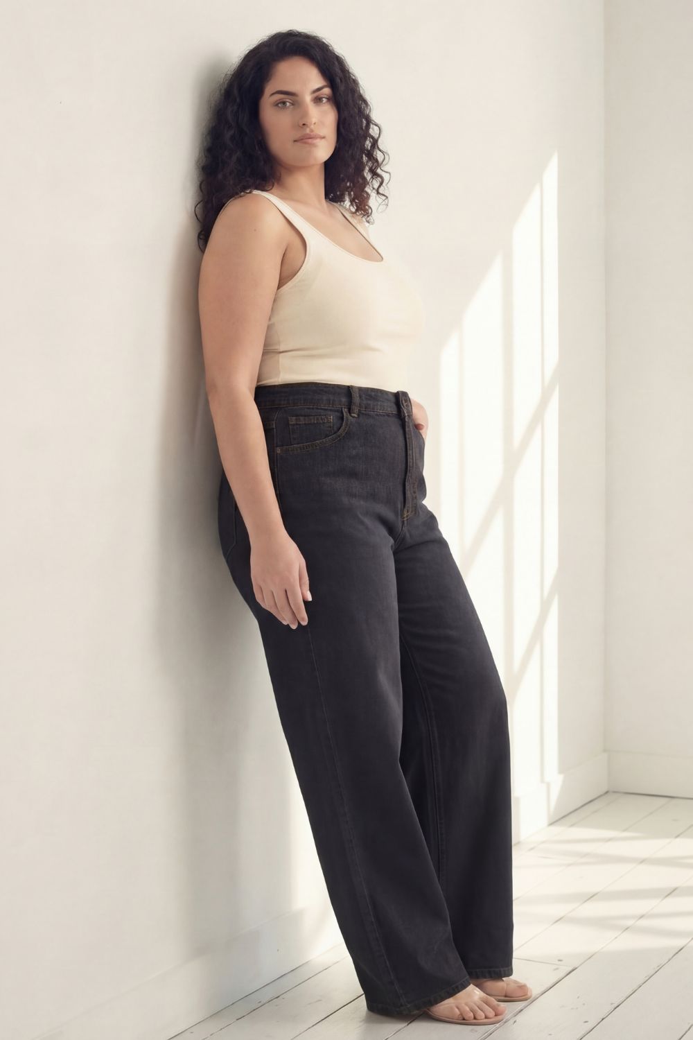 Plus Size Wide Leg Ash Black Jeans