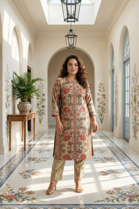 Ethnic Floral Round Neck Velvet Kurta