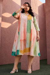 Plus Size Multicolor Abstract Printed A-Line Midi Dress