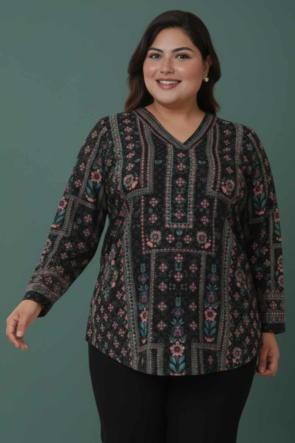 Plus Size Black Ethnic SnugWeave™ Winter Top