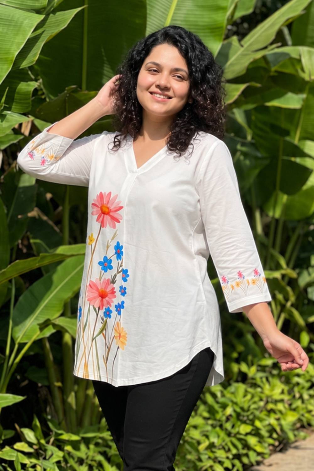 Plus Size White Floral Print Top