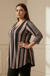 Plus Size Black Beige Stripe SnugWeave™ Winter Top