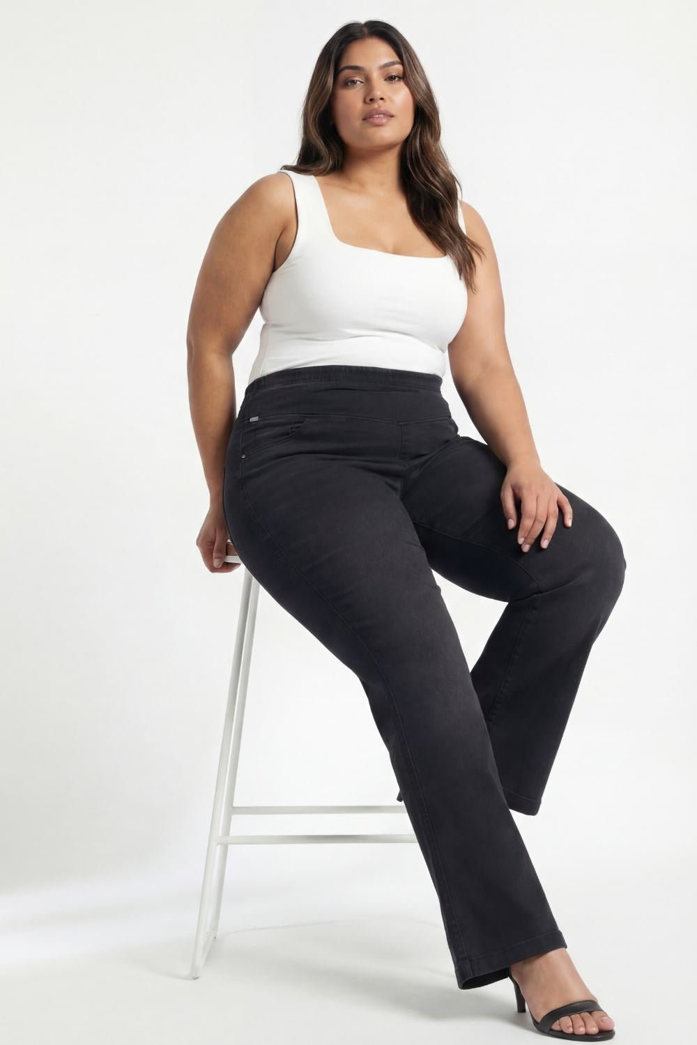 Plus Size Black Light Fade Flare Jeans