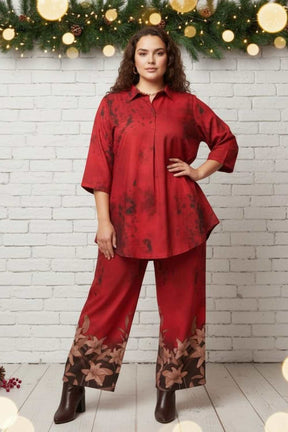 Plus Size Red Casa Print Coord Set