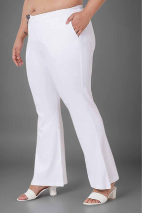 Plus Size High Waisted White Cotton Flare Pants