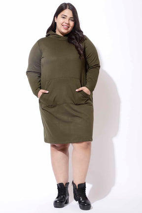 Plus Size Olive Sweatshirt Hoodie Winter Dress