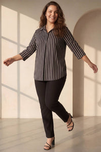 Black Striped Centre Pleat Top