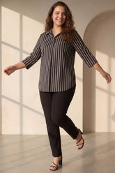 Black Striped Centre Pleat Top