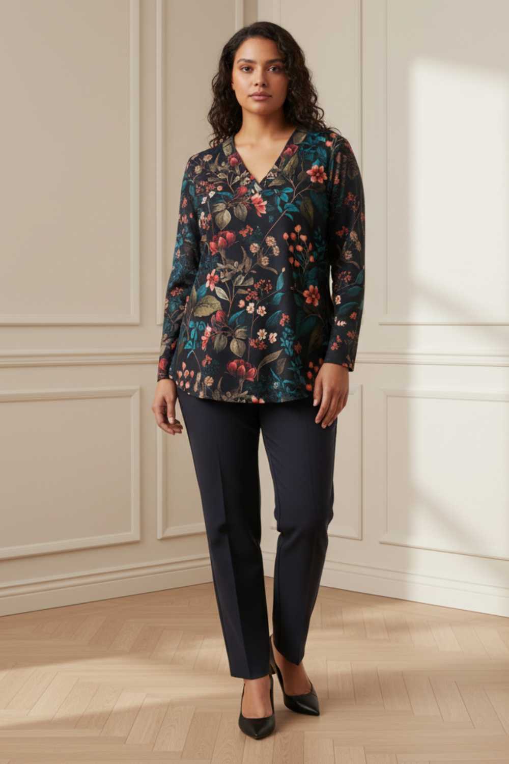 Plus Size Plus Size Blue Floral SnugWeave™ Winter Top