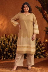 Plus Size Beige Elegance Printed Straight Georgette Kurta