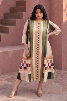 Plus Size Abstract check Print Midi Dress