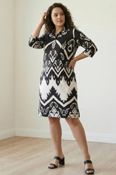 Plus Size Black White Print Shirt Dress