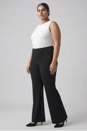 Plus Size Black Tummy Shaper Flare Pants