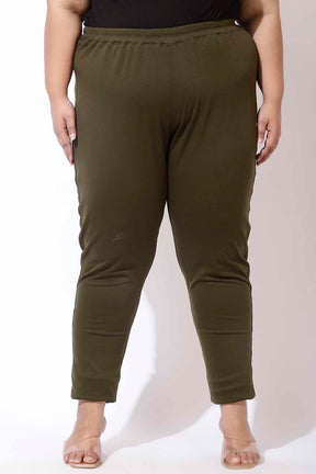 Plus Size Olive Warm Winter Fleece Leggings