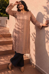 Plus Size Ethnic Print Straight Cotton Kurta