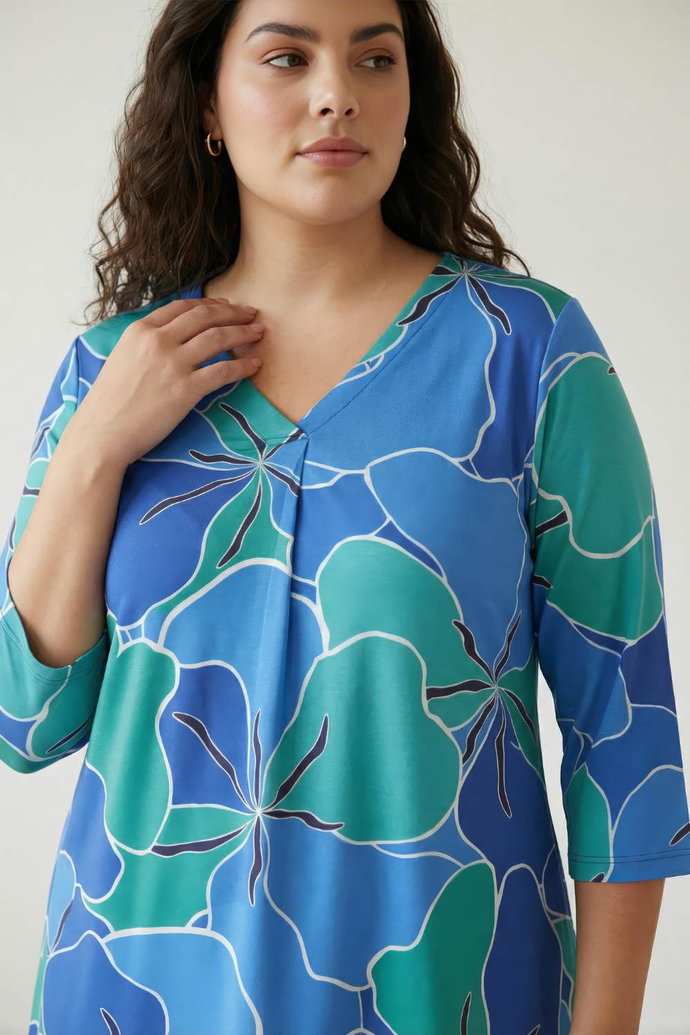 Plus Size Blue Green Abstract Centre Pleat Top