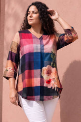 Plus Size Floral Check Print Top