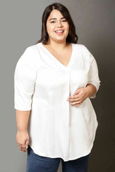 Plus Size White Satin Centre Pleat Top