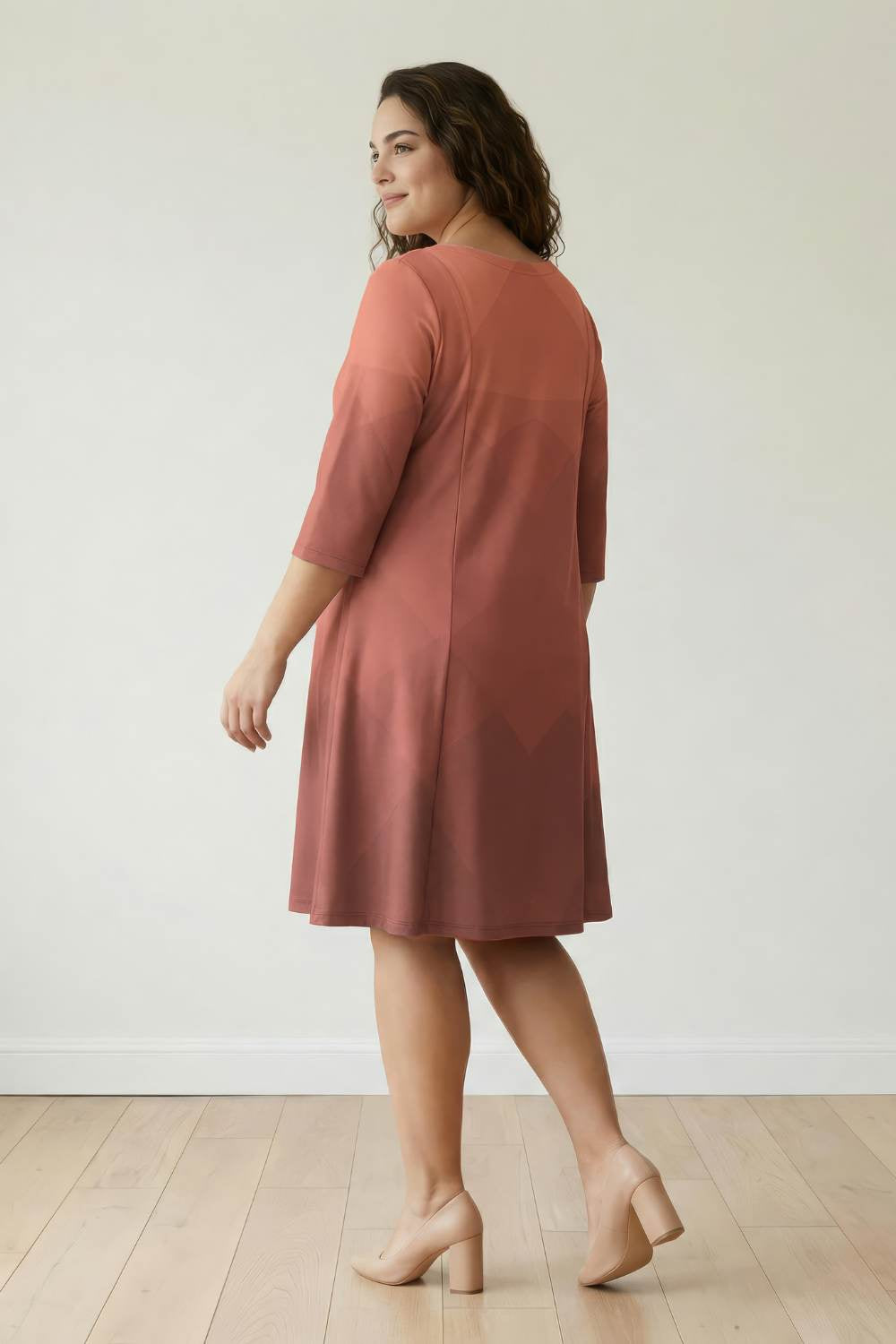 Beige Prism Printed Plus Size Midi Dress Online in India | Amydus Beige Prism Printed Plus Size Midi Dress Online in India | Amydus