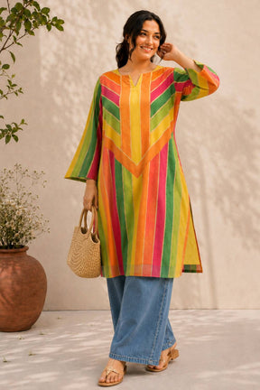 Plus Size Multicolor Abstract Print Cotton Kurta