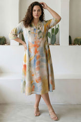 Plus Size Pastel Abstract Print Cotton Midi Dress