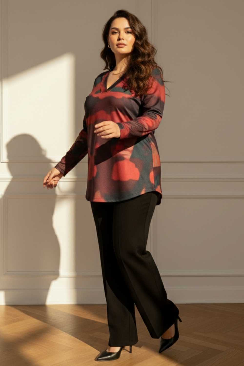 Plus Size Plus Size Red Abstract SnugWeave™ Winter Top