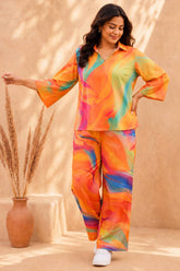 Plus Size Multicolor Abstract Print Cotton Coord Set