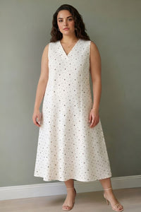 Plus Size Ivory Floral Whisper Sleeveless Cotton Midi Dress