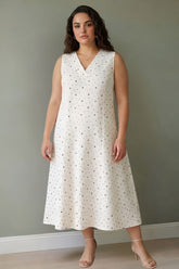 Plus Size Ivory Floral Whisper Sleeveless Cotton Midi Dress