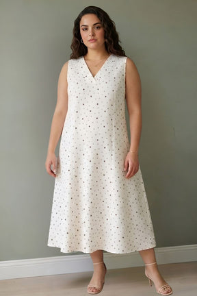 Plus Size Ivory Floral Whisper Sleeveless Cotton Midi Dress