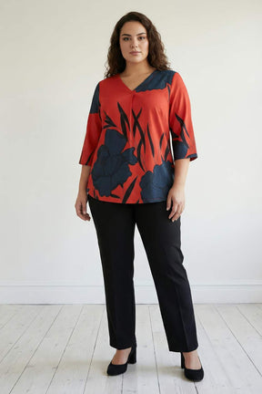 Red Teal Print Plus Size Top